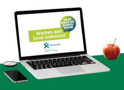 Laptop met op het scherm het logo van Werken aan jouw toekomst.